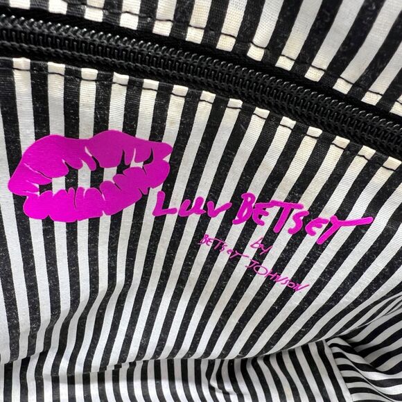 Luv Betsey by Betsey Johnson Satchel Star Print Striped Black White Pink Charm - Picture 14 of 16